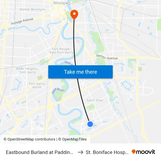Eastbound Burland at Paddington to St. Boniface Hospital map