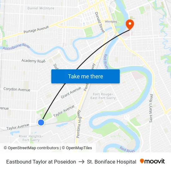 Eastbound Taylor at Poseidon to St. Boniface Hospital map