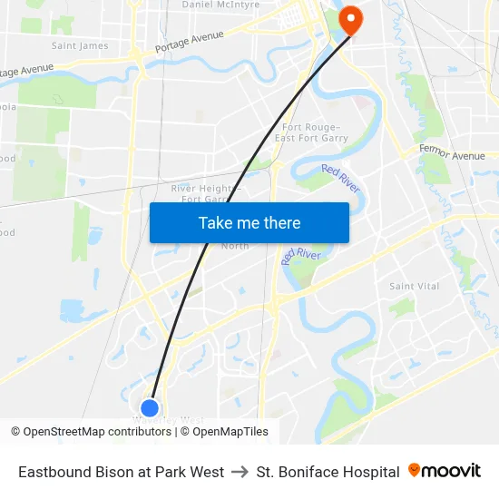 Eastbound Bison at Park West to St. Boniface Hospital map
