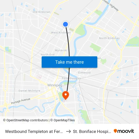 Westbound Templeton at Ferrier to St. Boniface Hospital map