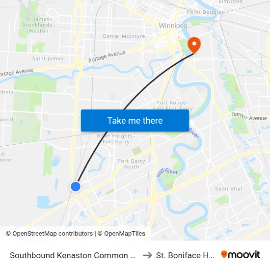 Southbound Kenaston Common at Kenaston to St. Boniface Hospital map