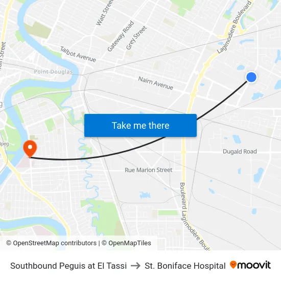 Southbound Peguis at El Tassi to St. Boniface Hospital map