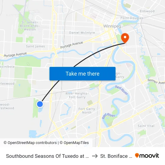 Southbound Seasons Of Tuxedo at Seasons Of Tuxedo to St. Boniface Hospital map