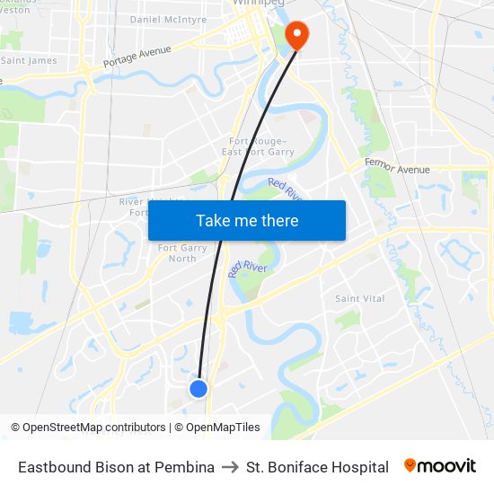 Eastbound Bison at Pembina to St. Boniface Hospital map