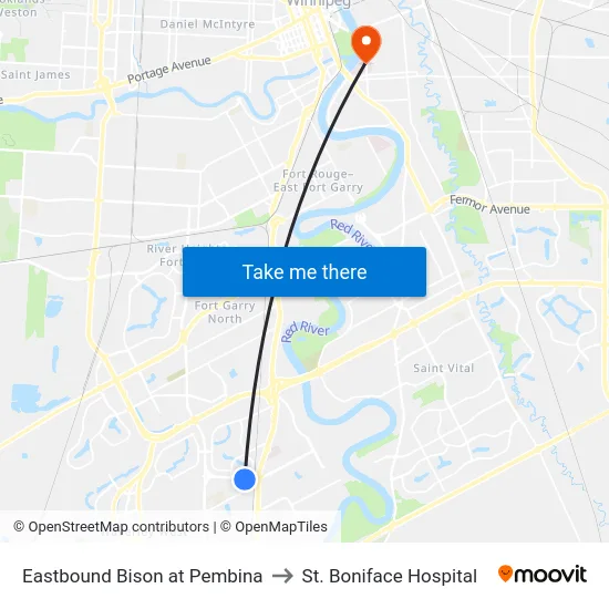 Eastbound Bison at Pembina to St. Boniface Hospital map