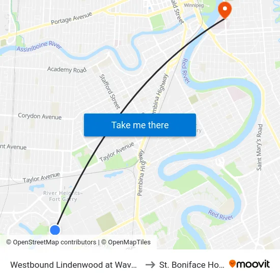 Westbound Lindenwood at Waverley West to St. Boniface Hospital map