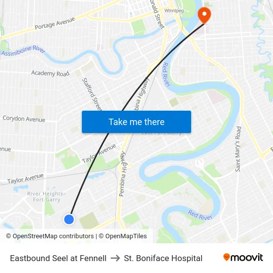 Eastbound Seel at Fennell to St. Boniface Hospital map