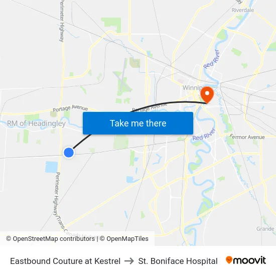 Eastbound Couture at Kestrel to St. Boniface Hospital map