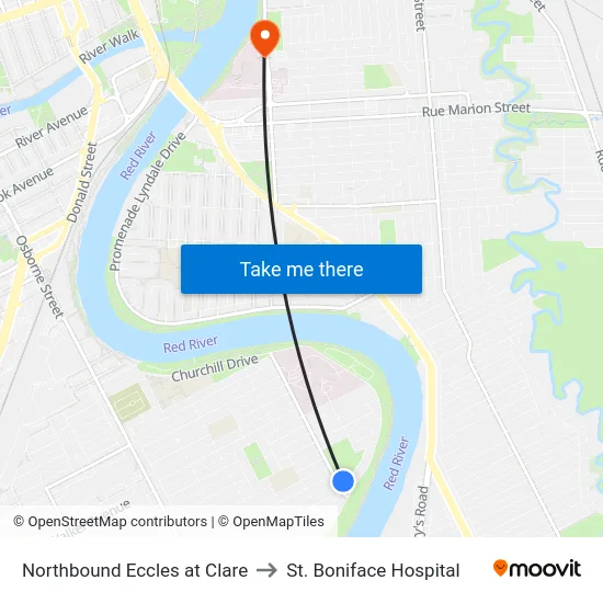 Northbound Eccles at Clare to St. Boniface Hospital map