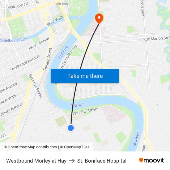 Westbound Morley at Hay to St. Boniface Hospital map