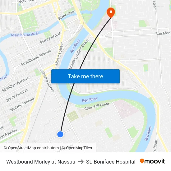 Westbound Morley at Nassau to St. Boniface Hospital map