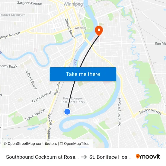 Southbound Cockburn at Rosedale to St. Boniface Hospital map