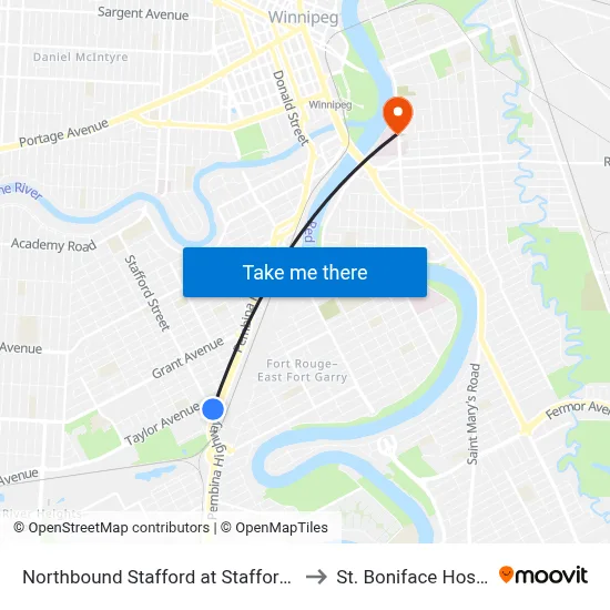 Northbound Stafford at Stafford Loop to St. Boniface Hospital map