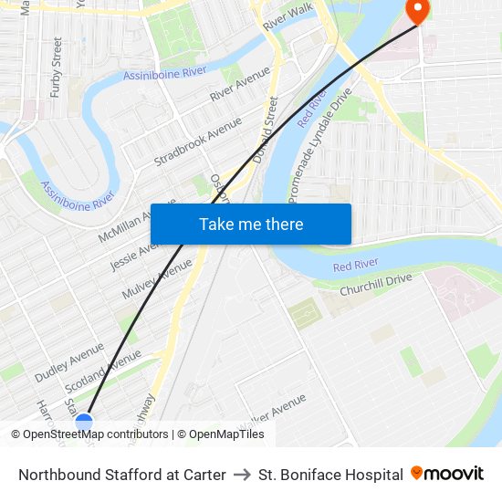 Northbound Stafford at Carter to St. Boniface Hospital map