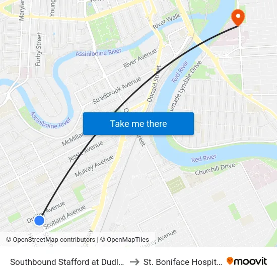 Southbound Stafford at Dudley to St. Boniface Hospital map