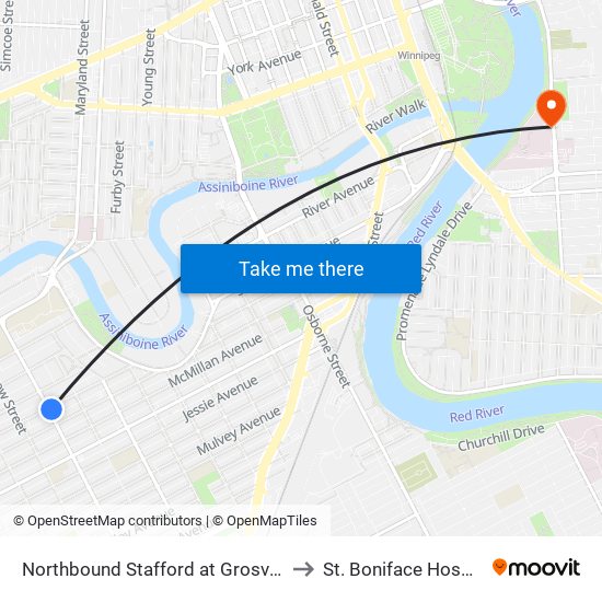 Northbound Stafford at Grosvenor to St. Boniface Hospital map