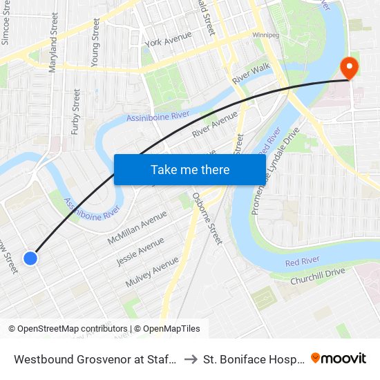 Westbound Grosvenor at Stafford to St. Boniface Hospital map