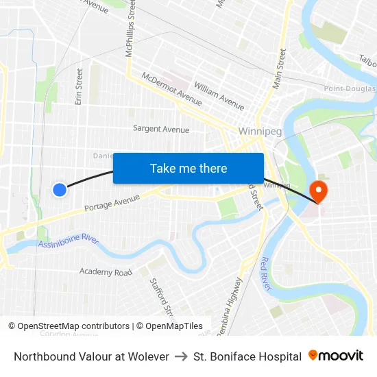 Northbound Valour at Wolever to St. Boniface Hospital map