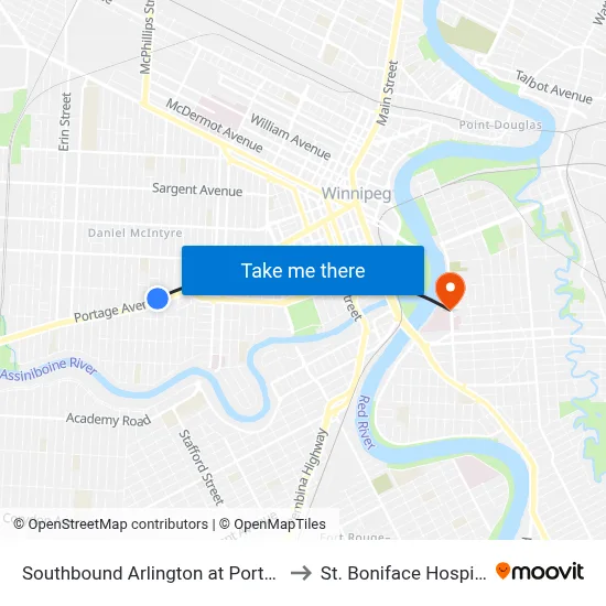 Southbound Arlington at Portage to St. Boniface Hospital map