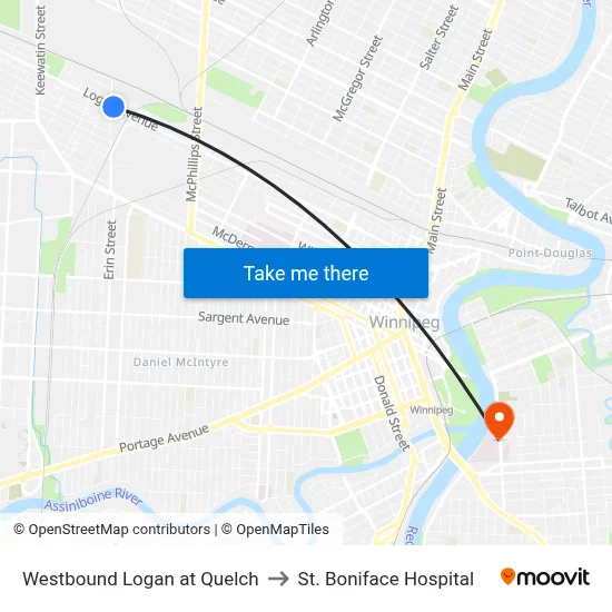 Westbound Logan at Quelch to St. Boniface Hospital map