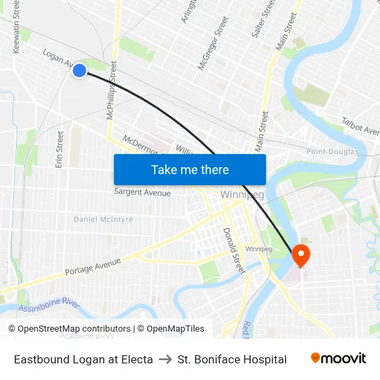 Eastbound Logan at Electa to St. Boniface Hospital map