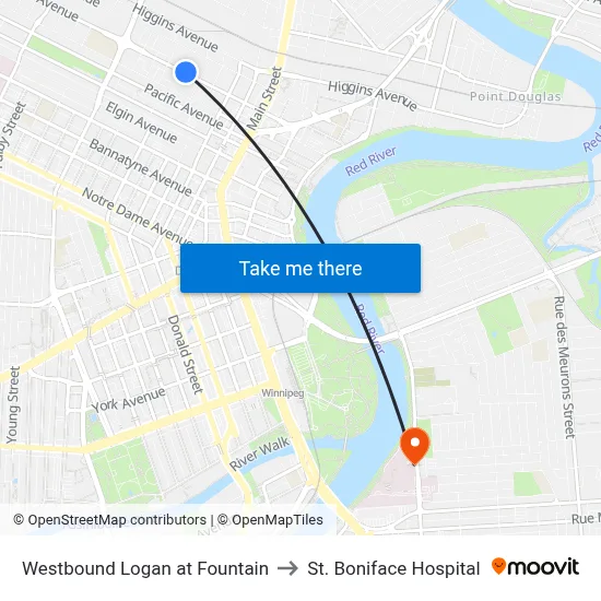 Westbound Logan at Fountain to St. Boniface Hospital map