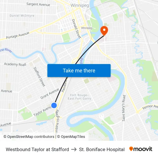 Westbound Taylor at Stafford to St. Boniface Hospital map