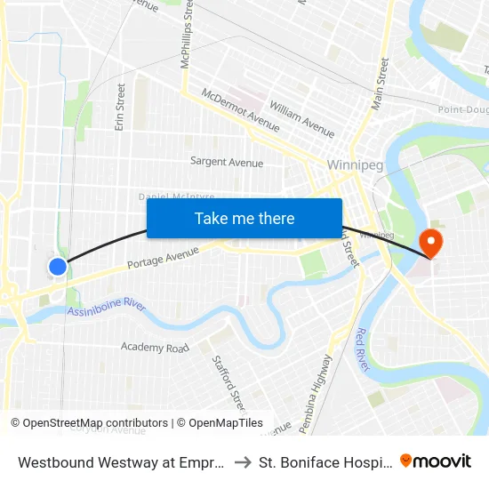 Westbound Westway at Empress to St. Boniface Hospital map