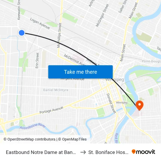 Eastbound Notre Dame at Bannatyne to St. Boniface Hospital map