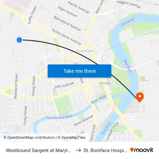 Westbound Sargent at Maryland to St. Boniface Hospital map