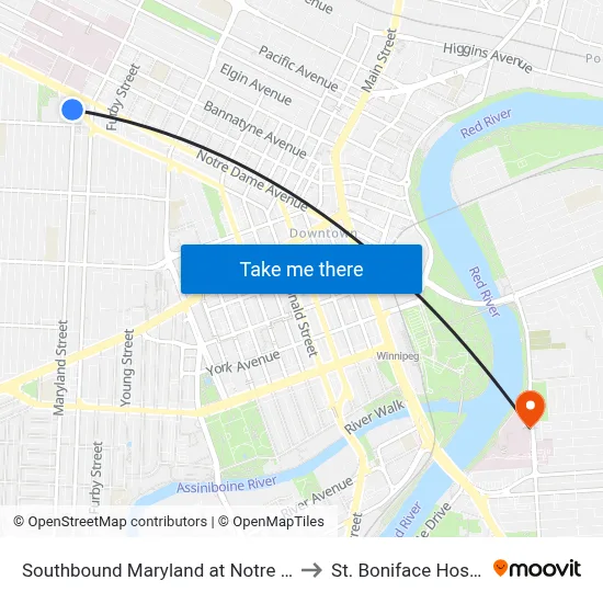 Southbound Maryland at Notre Dame to St. Boniface Hospital map