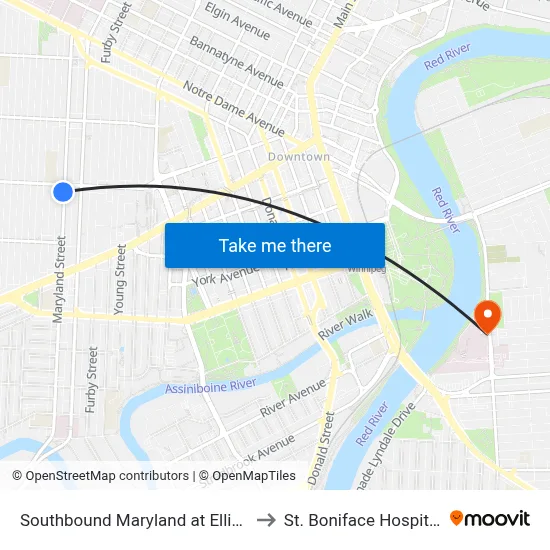 Southbound Maryland at Ellice to St. Boniface Hospital map