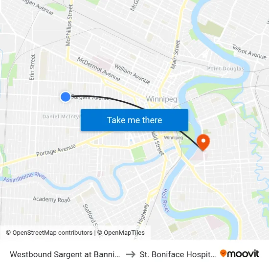 Westbound Sargent at Banning to St. Boniface Hospital map