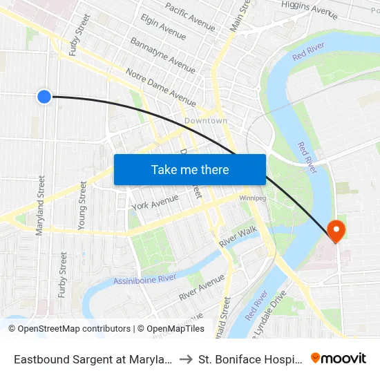 Eastbound Sargent at Maryland to St. Boniface Hospital map