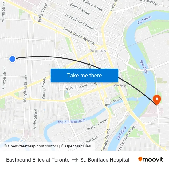 Eastbound Ellice at Toronto to St. Boniface Hospital map