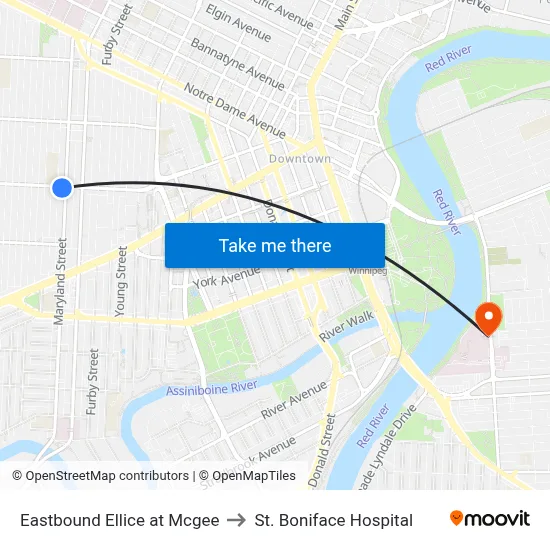 Eastbound Ellice at Mcgee to St. Boniface Hospital map
