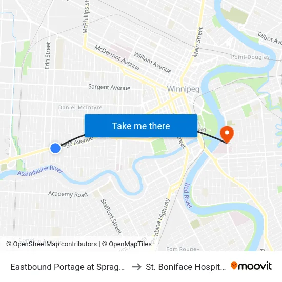 Eastbound Portage at Sprague to St. Boniface Hospital map
