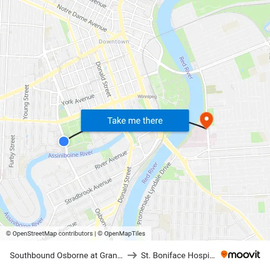 Southbound Osborne at Granite to St. Boniface Hospital map