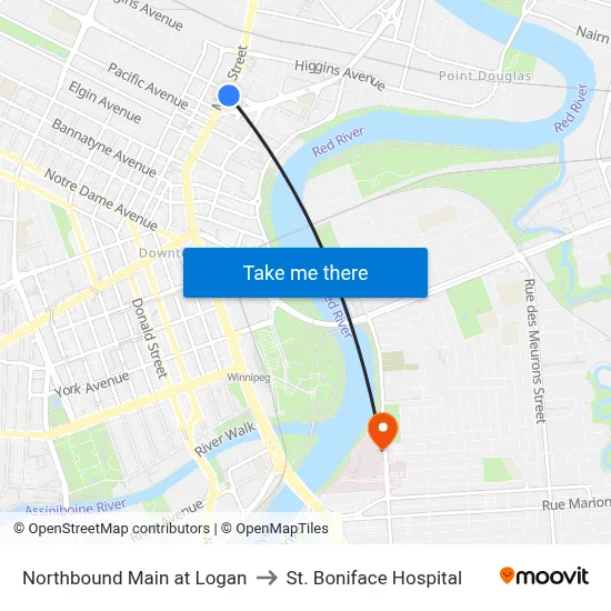 Northbound Main at Logan to St. Boniface Hospital map