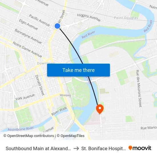 Southbound Main at Alexander to St. Boniface Hospital map