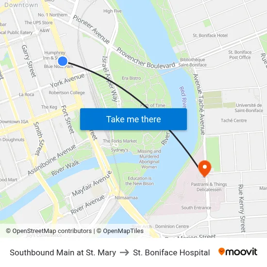 Southbound Main at St. Mary to St. Boniface Hospital map