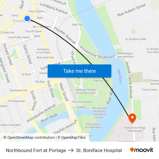 Northbound Fort at Portage to St. Boniface Hospital map