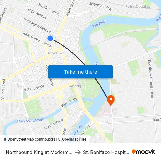 Northbound King at Mcdermot to St. Boniface Hospital map