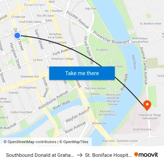 Southbound Donald at Graham to St. Boniface Hospital map