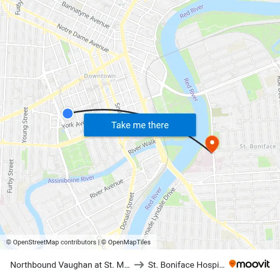 Northbound Vaughan at St. Mary to St. Boniface Hospital map