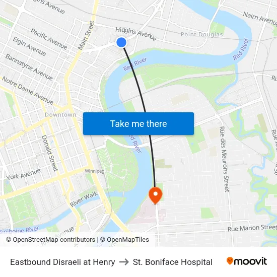 Eastbound Disraeli at Henry to St. Boniface Hospital map