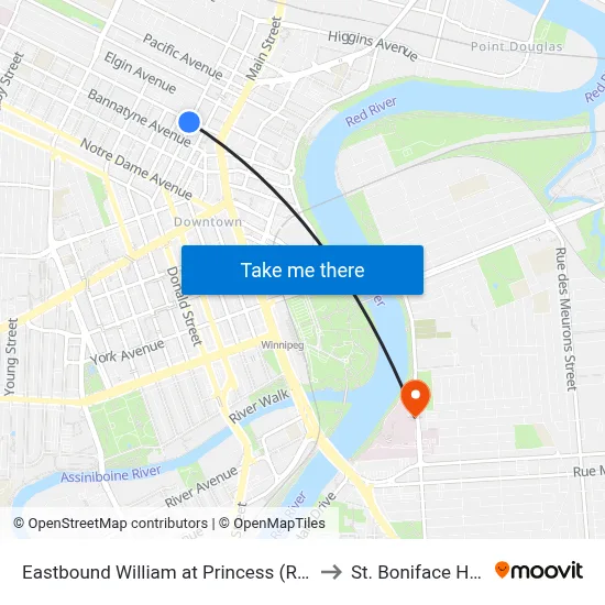 Eastbound William at Princess (Rrc Polytech) to St. Boniface Hospital map