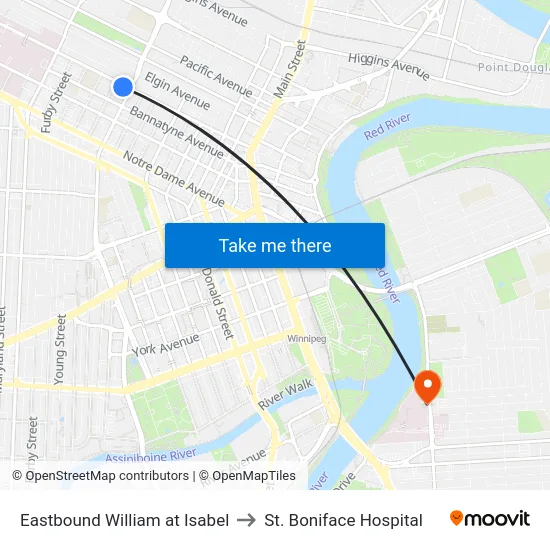 Eastbound William at Isabel to St. Boniface Hospital map