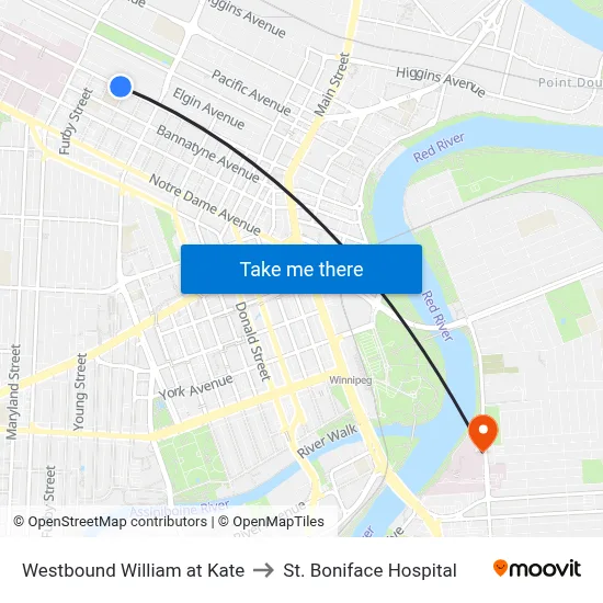 Westbound William at Kate to St. Boniface Hospital map