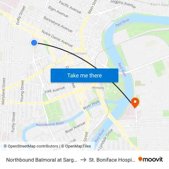Northbound Balmoral at Sargent to St. Boniface Hospital map